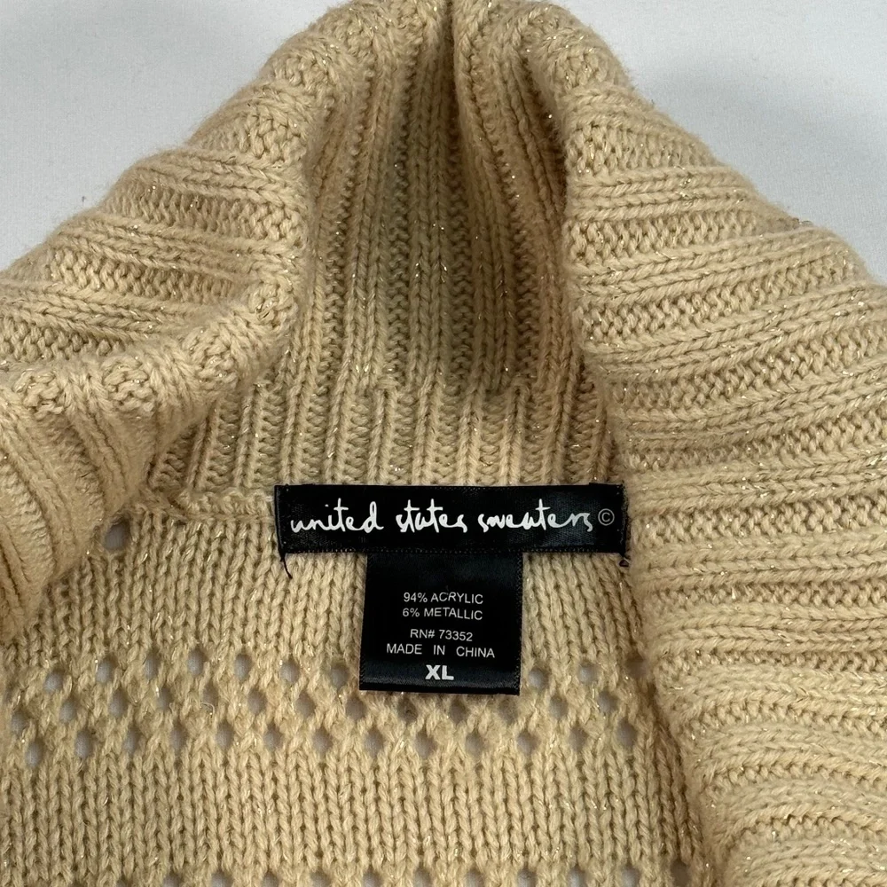 United States Sweaters 1/2 Sleeve Cowl Neck Top Womens Size XL Tan
